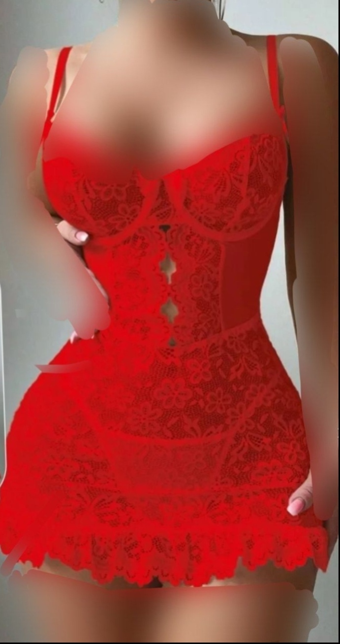 لباس خواب فانتزی گیپوری گلوریا/پیراهن گیپوری فنردارکوتاه قرمز/لباس شب فانتزی توری